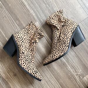 JustFab Leda Leopard Spotted Block Heel Pointed Toe Western Boots Size 8.5 US